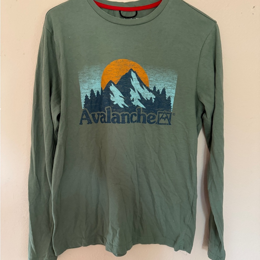 Avalanche Green Long Sleeve Tee with Mountain Graphic